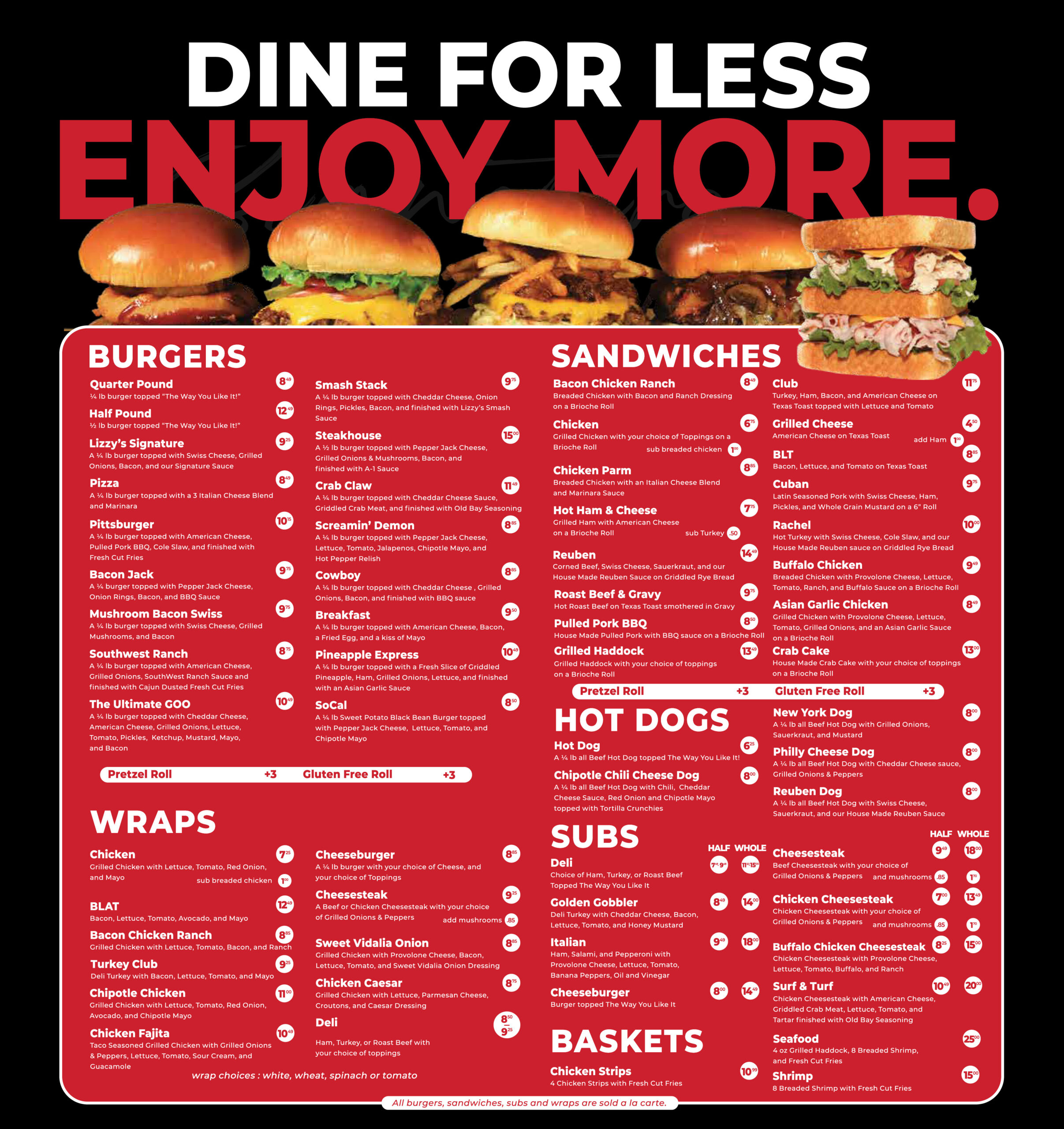 Lizzy's burgers and sandwiches
