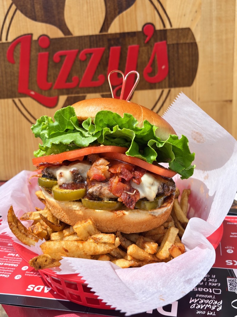 Firejack burger in a paper-lined basket
