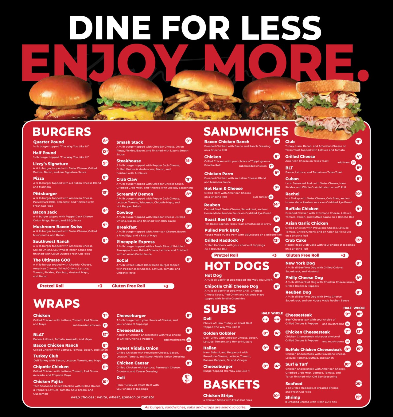 Lizzy's burgers and sandwiches