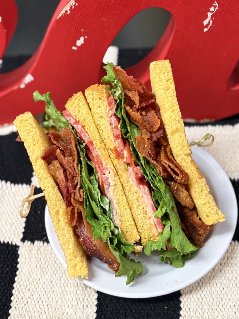 Honey blaze BLT sandwich with visible bacon, lettuce and tomato